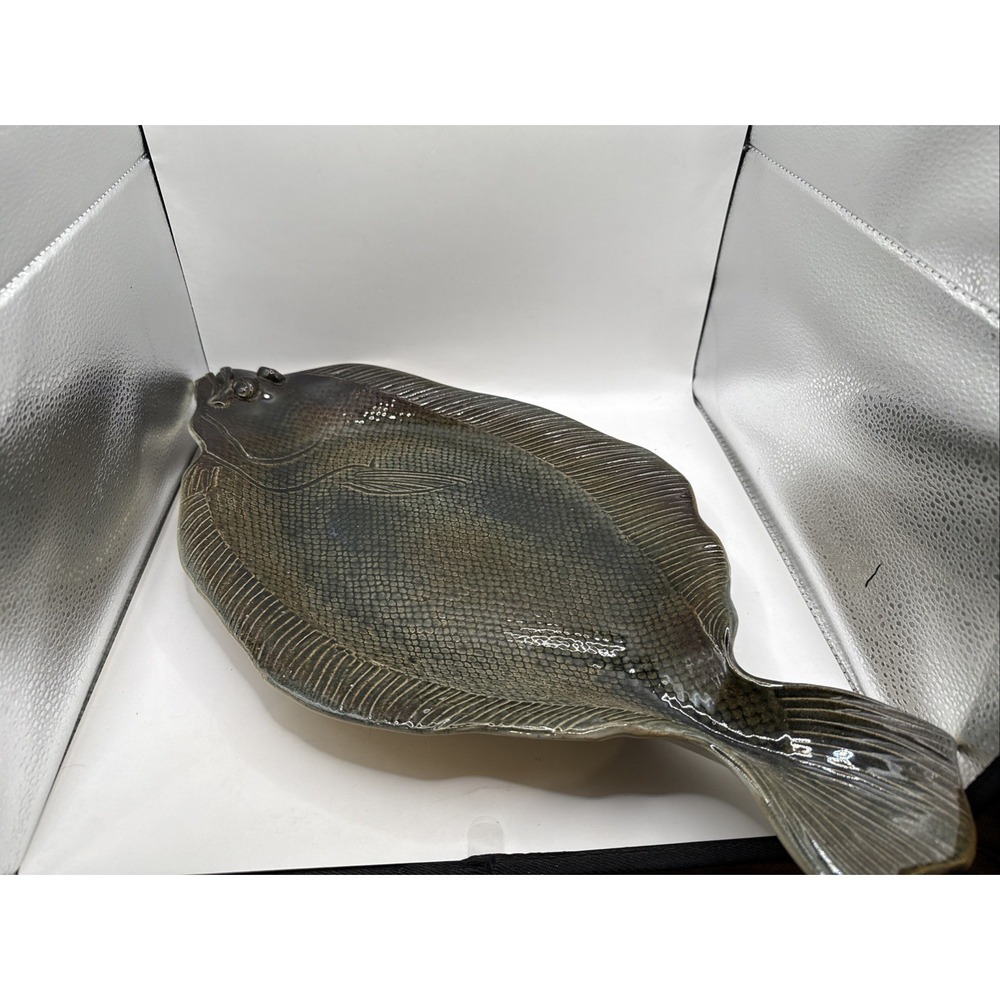 Rosalie Nadeau Glazed Art Pottery Fish Platter 21x11" Flounder Cape Cod Artist